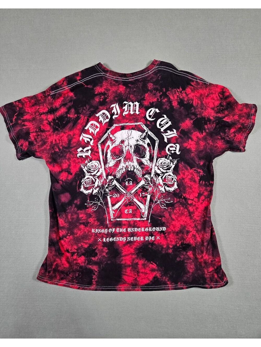 Riddim Clothing Black Red Tie Dye Skull Graphic T-Shirt XL